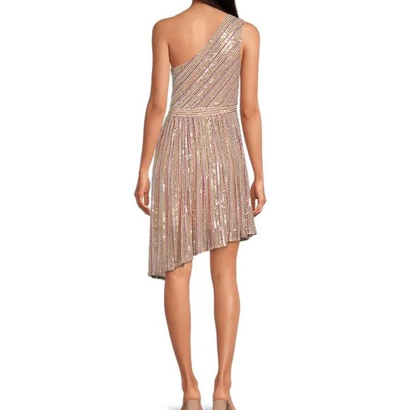 Laundry By Shelli Segal Pink and Gold Asymmetrical Dress - Picture 2 of 16